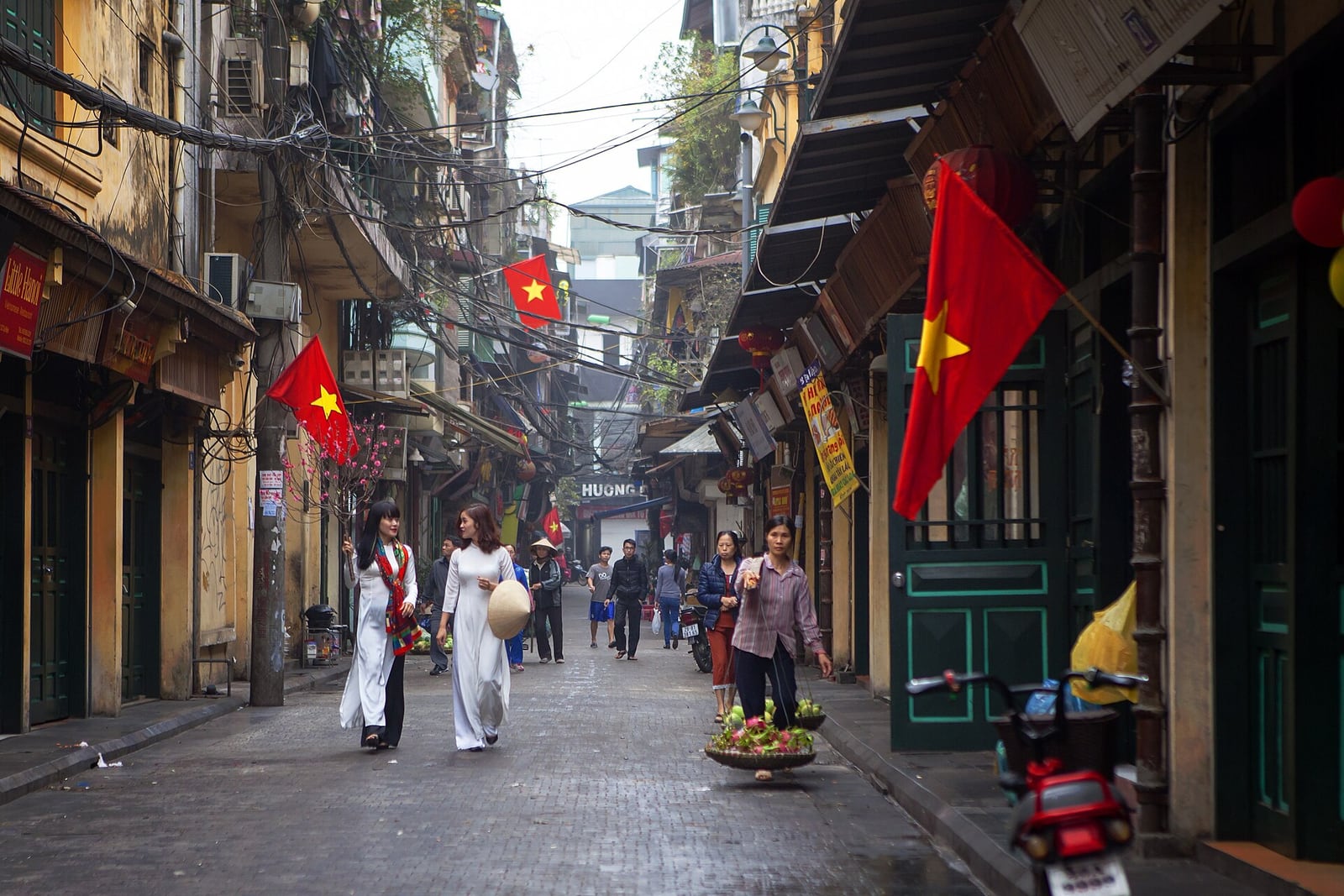 Ta Hien street with festival flags