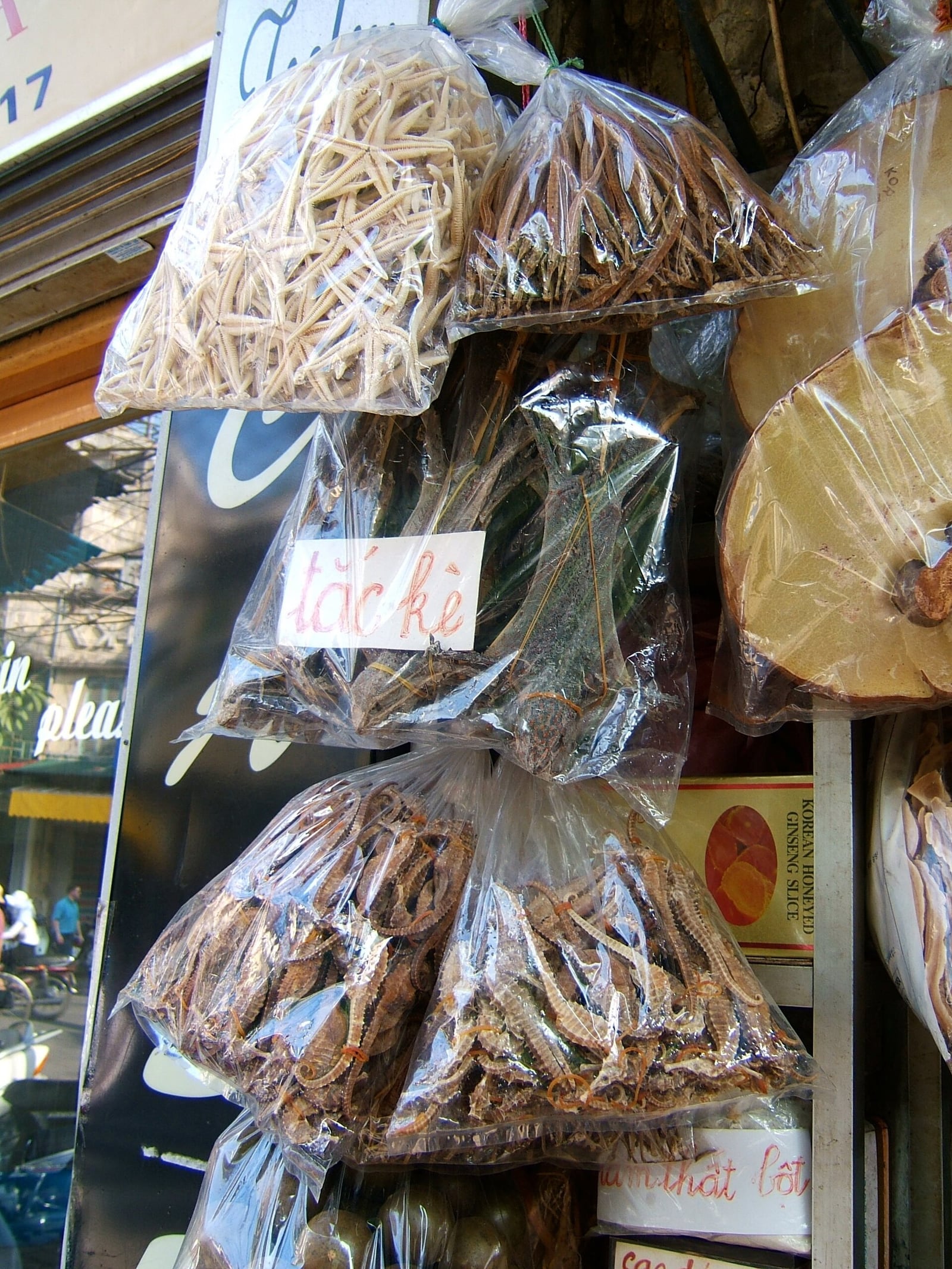 Traditional medicine bags at a Lan Ong shop